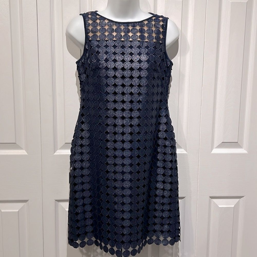 Lauren Ralph Lauren Navy Blue Sleeveless Medallion Sheath Dress Size‎ 8P